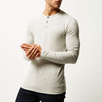 Grey ribbed grandad top